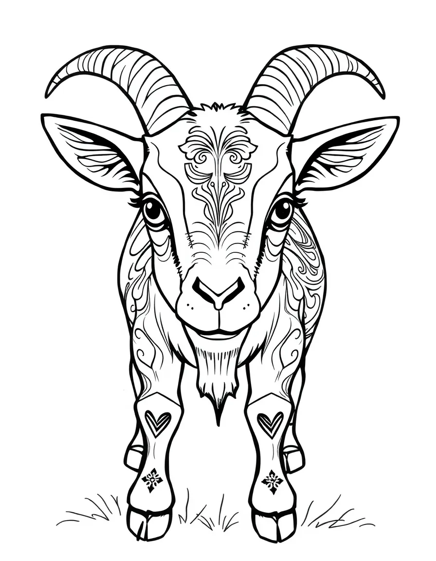 A goat with elaborate designs created by shadows
