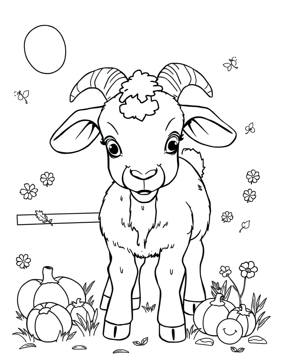 A goat with elements of seasonal farm activities