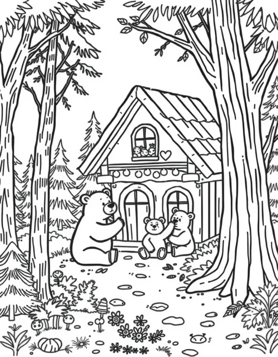 A family of bears living in a cozy tree house in the forest