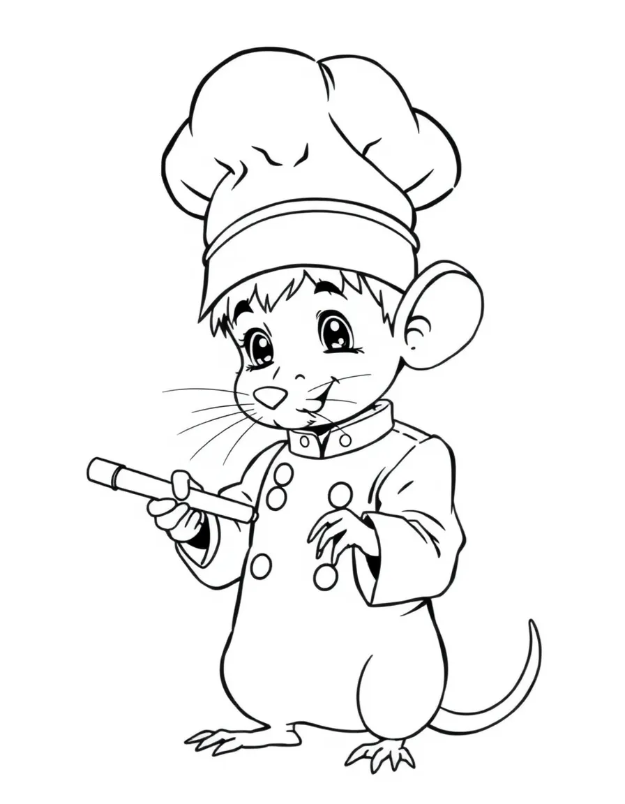 A young chef controlling a cooking rat under their chef's hat