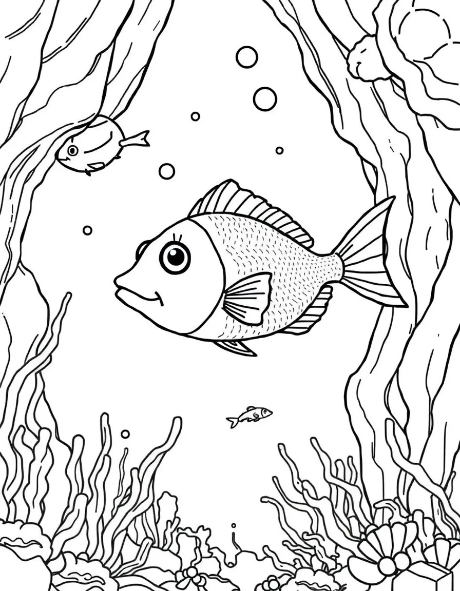 A lost fish swimming through various ocean sections searching for family