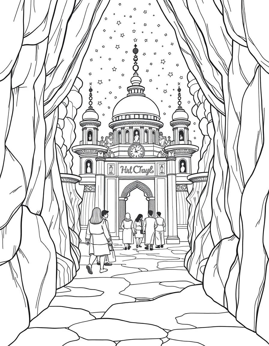 A team entering a dream within a dream, shown as nested architectural structures