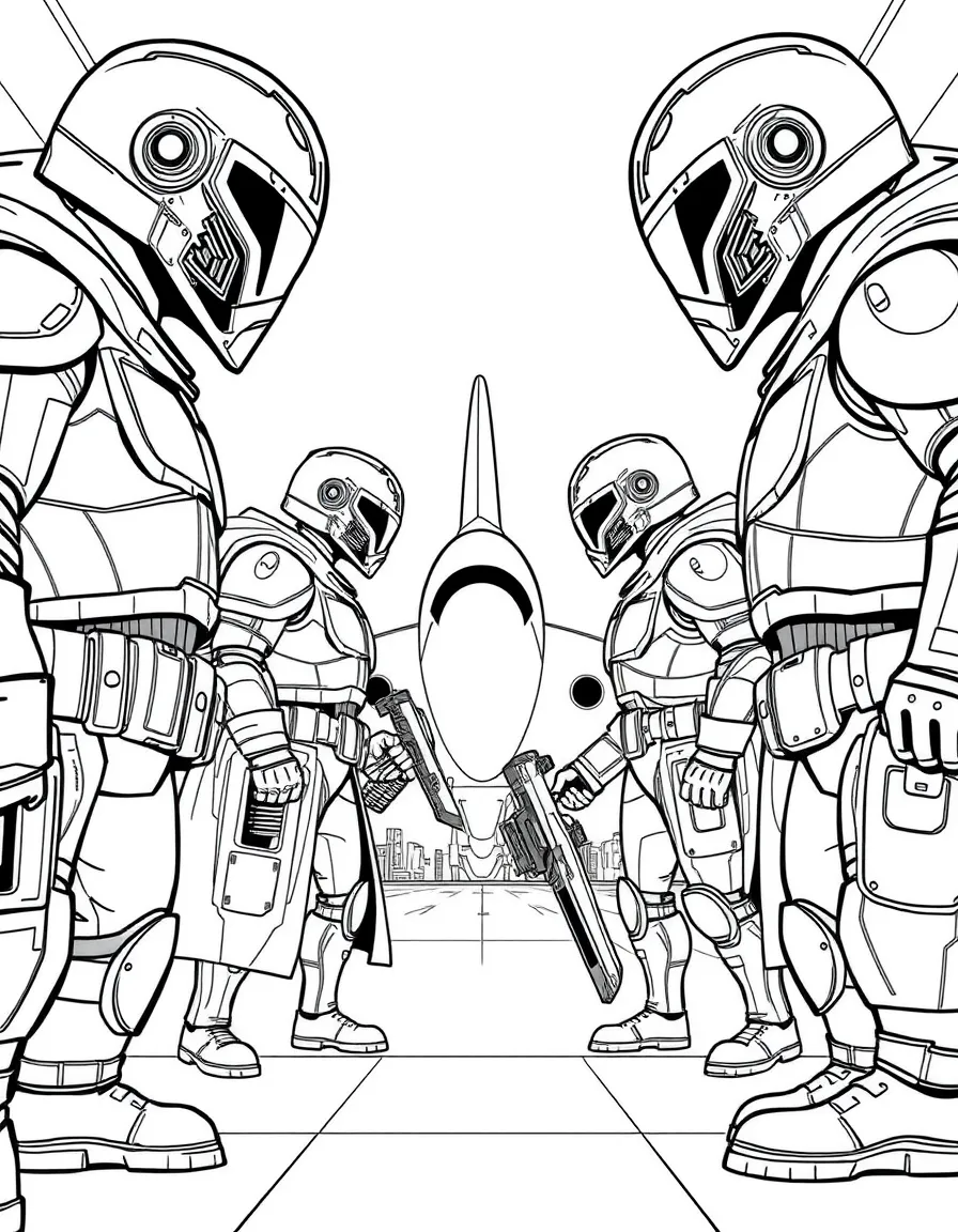 Two groups of heroes facing off against each other in an airport