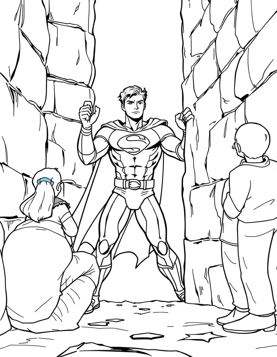 A hero phasing through a solid wall while others watch amazed