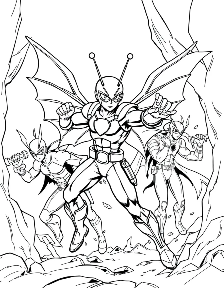A hero with antennae and wings fighting alongside a team