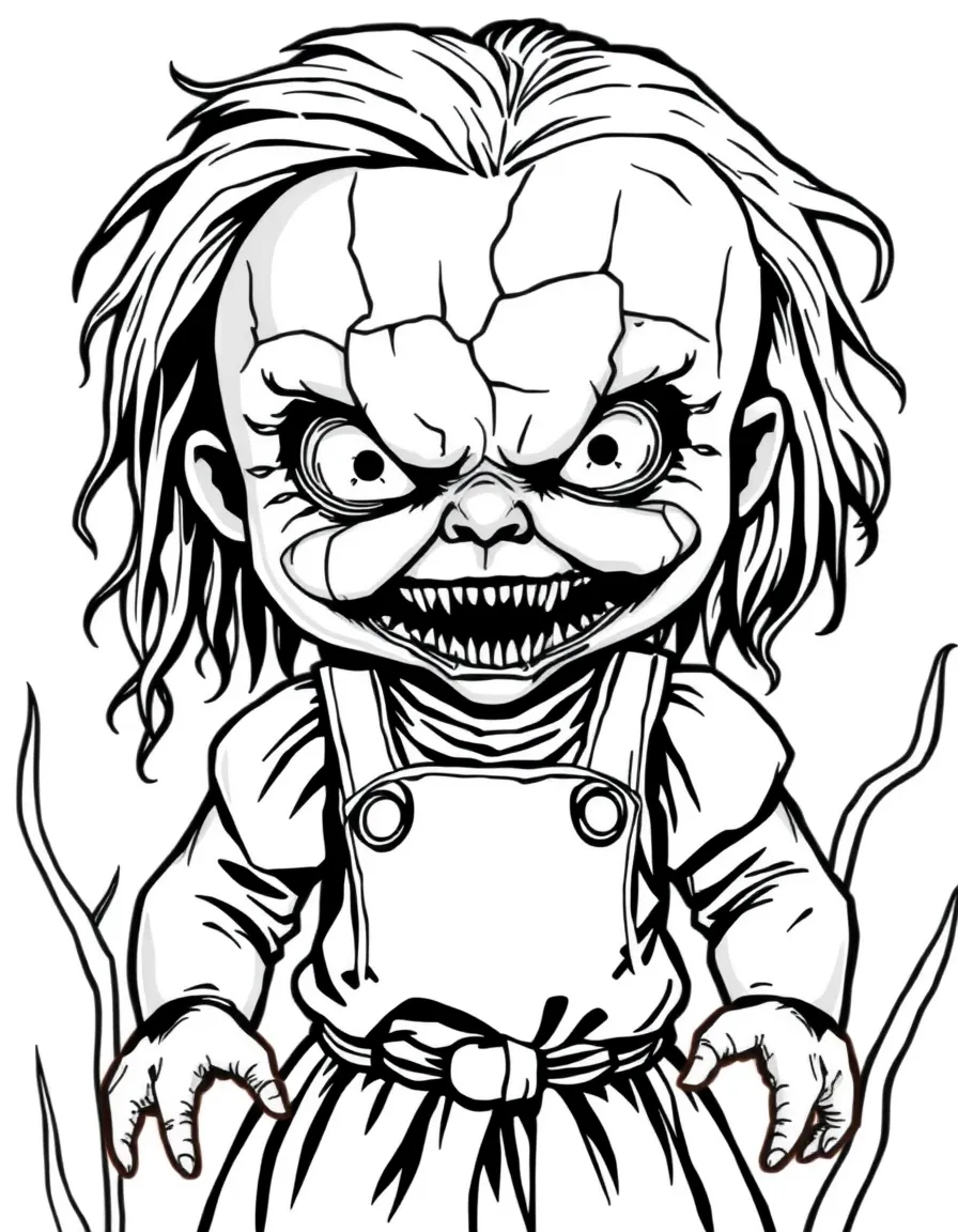 A possessed doll with a cracked, sinister face