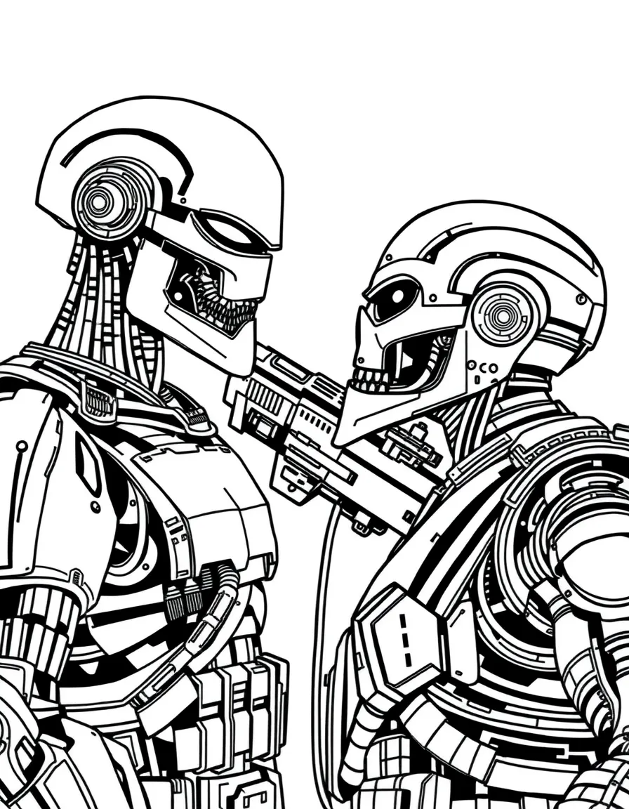A cyborg resistance fighter facing off against a terminator