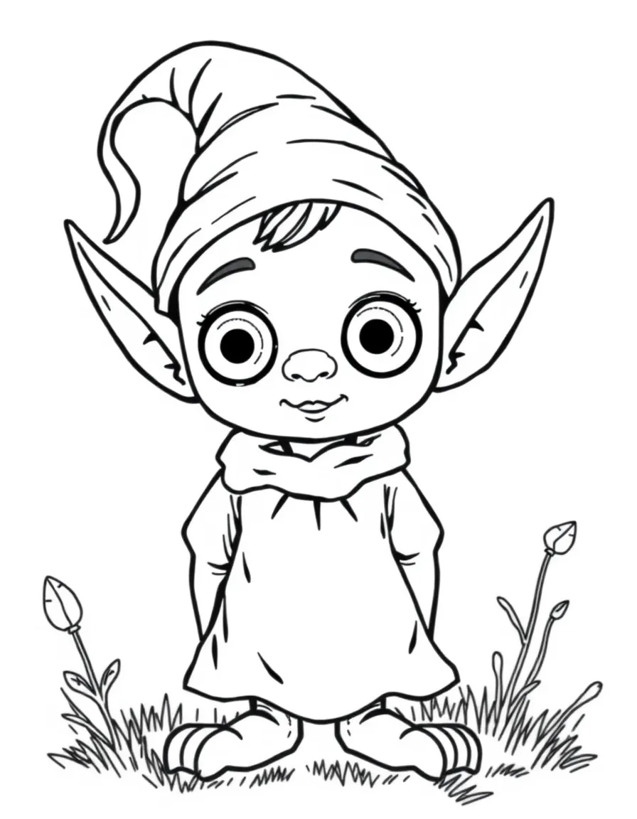 A house elf with tennis ball eyes and pillowcase clothing