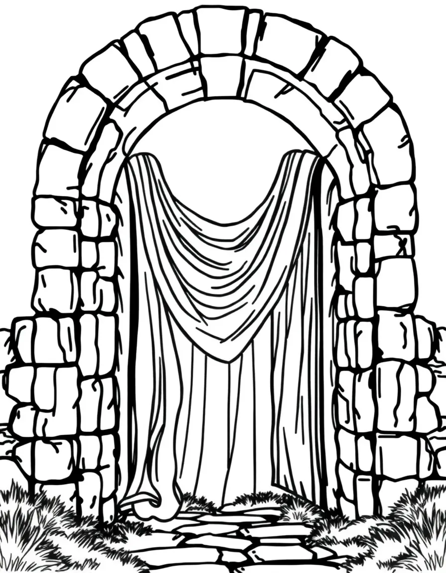 A mysterious veil in an ancient stone archway