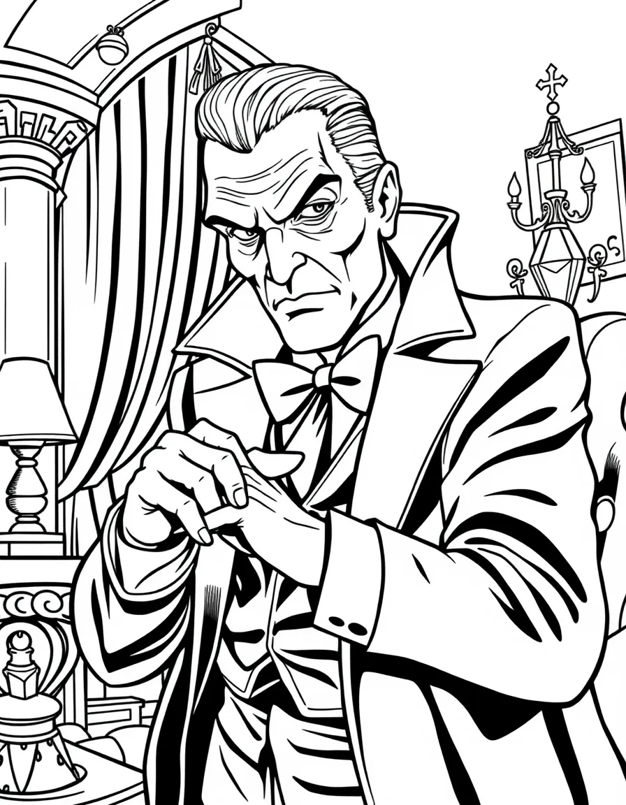 A criminal mastermind plotting in a luxurious hideout