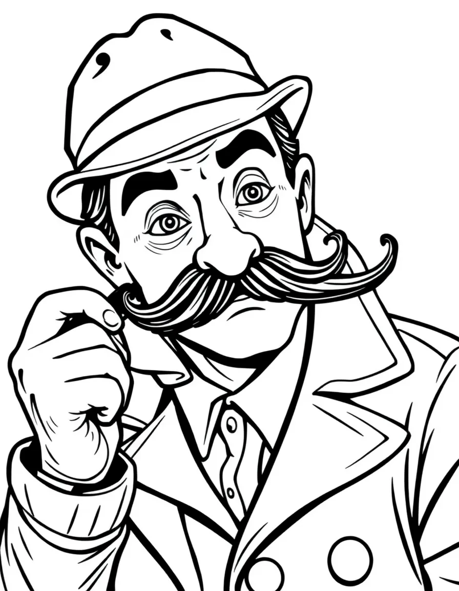 A Belgian detective with a mustache using his "little gray cells"