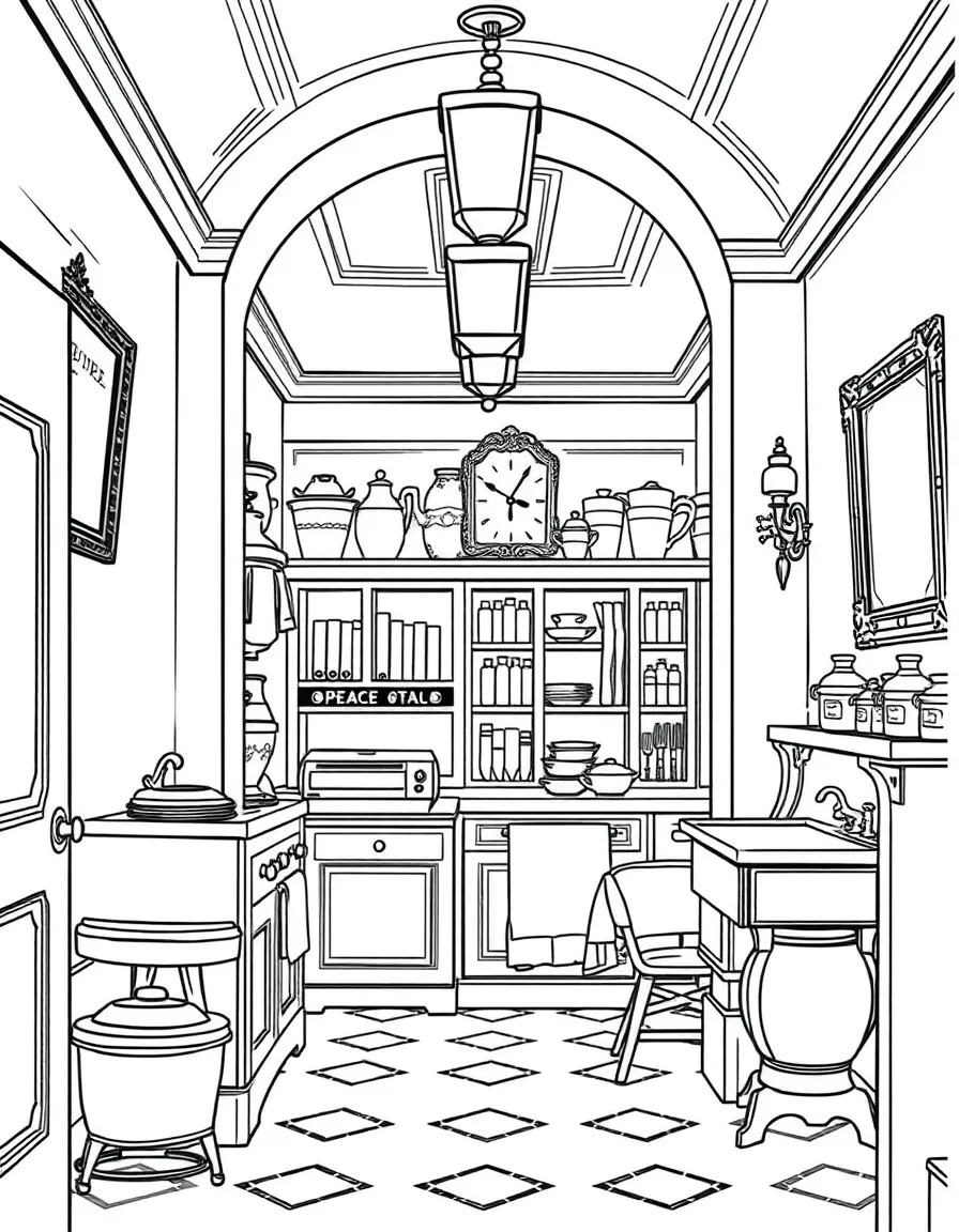 A downstairs servant's area in a grand English estate