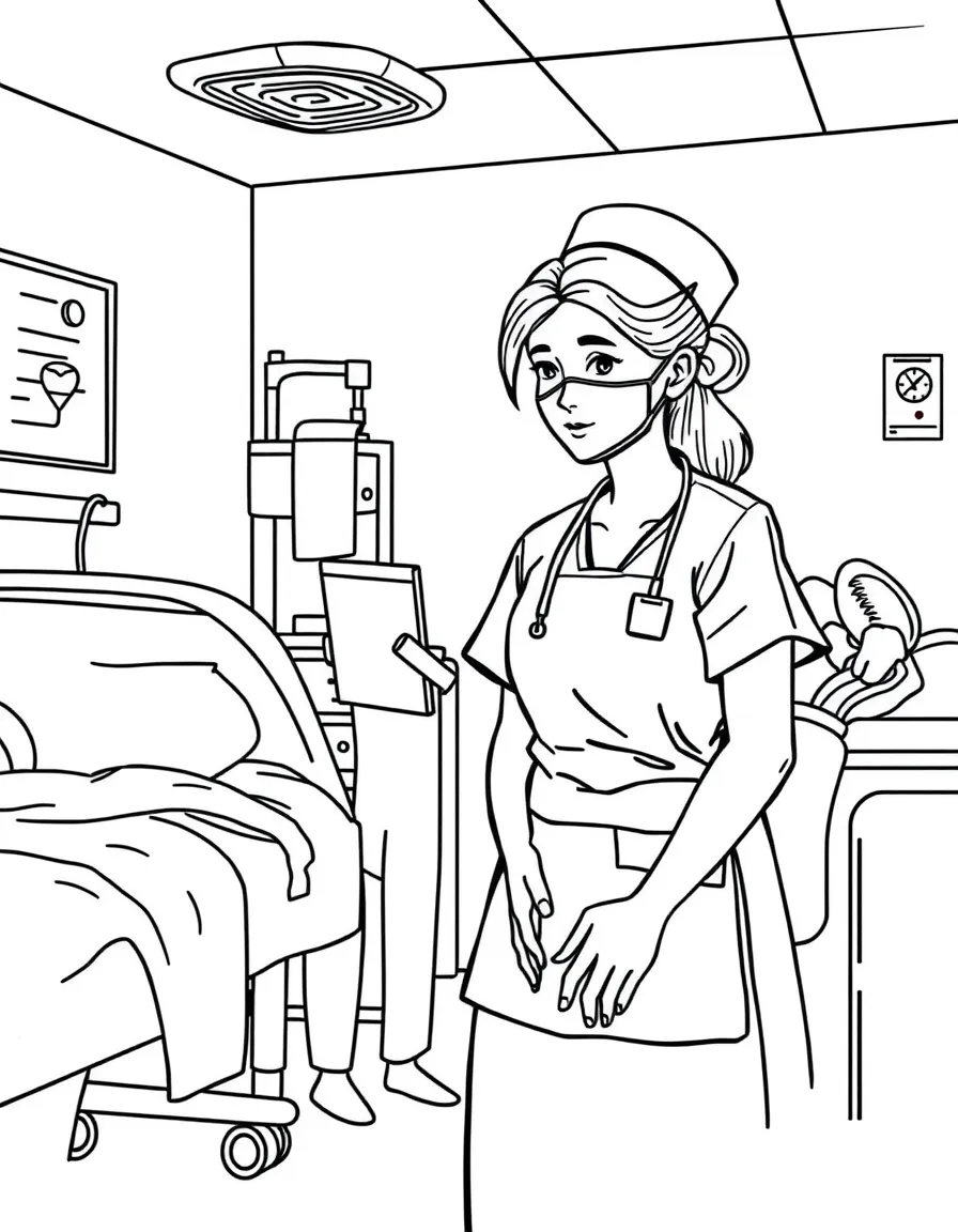 A nurse attending to patients in a hospital ward