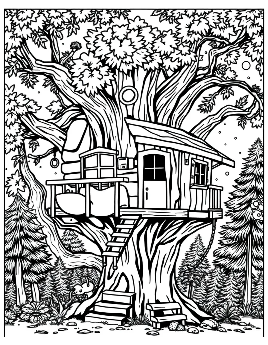 A treehouse headquarters with advanced technology