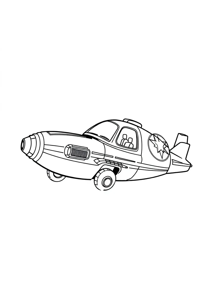 A flying vehicle with hero's emblem painted on the side
