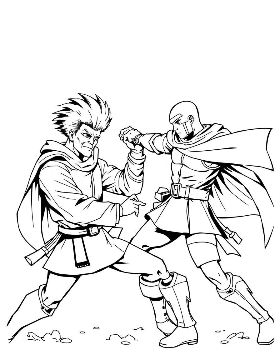 A hero sparring with their mentor or teammate