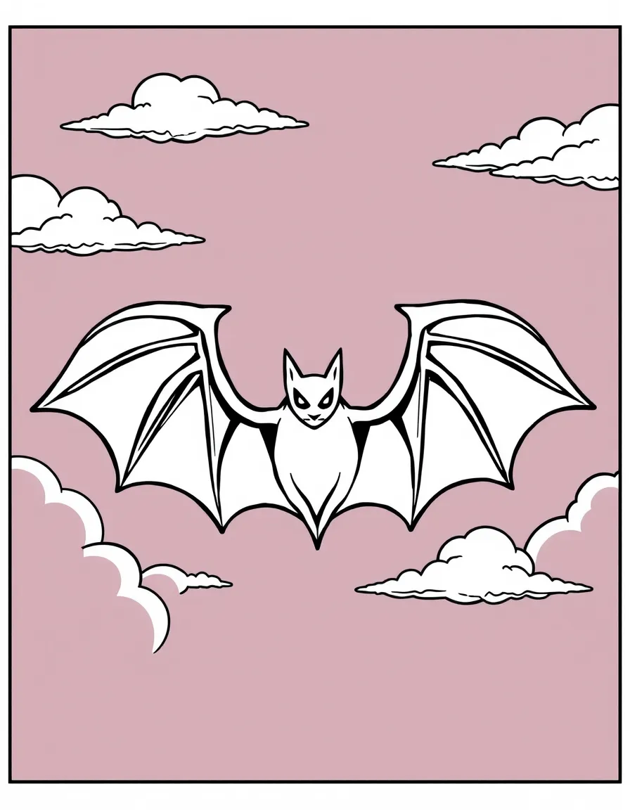A bat symbol projected against night clouds