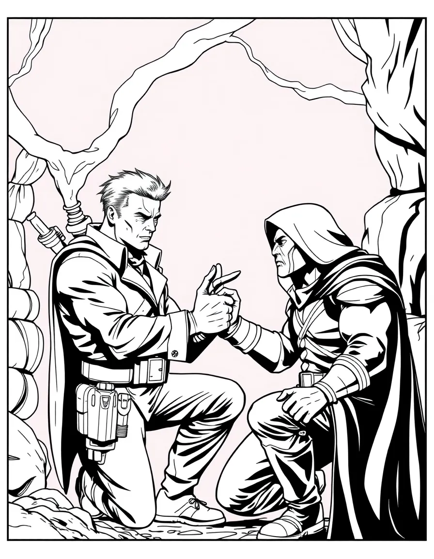 A hero interrogating a captured henchman