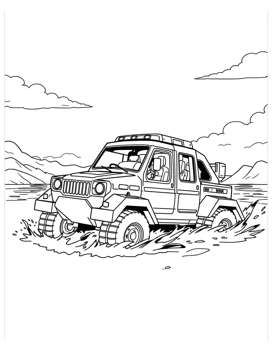 A hero's amphibious vehicle transitioning from water to land