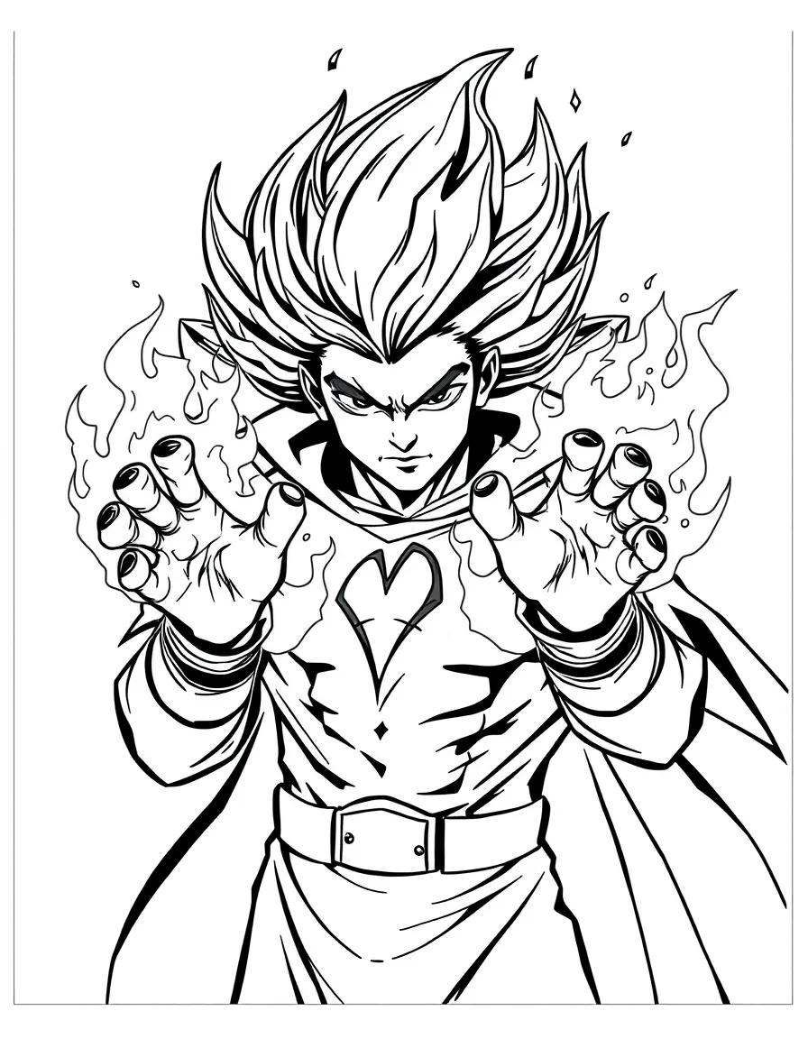 A hero with fire powers, hands and hair ablaze