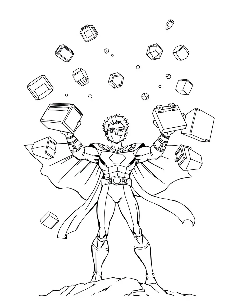 A hero with telekinesis lifting multiple objects