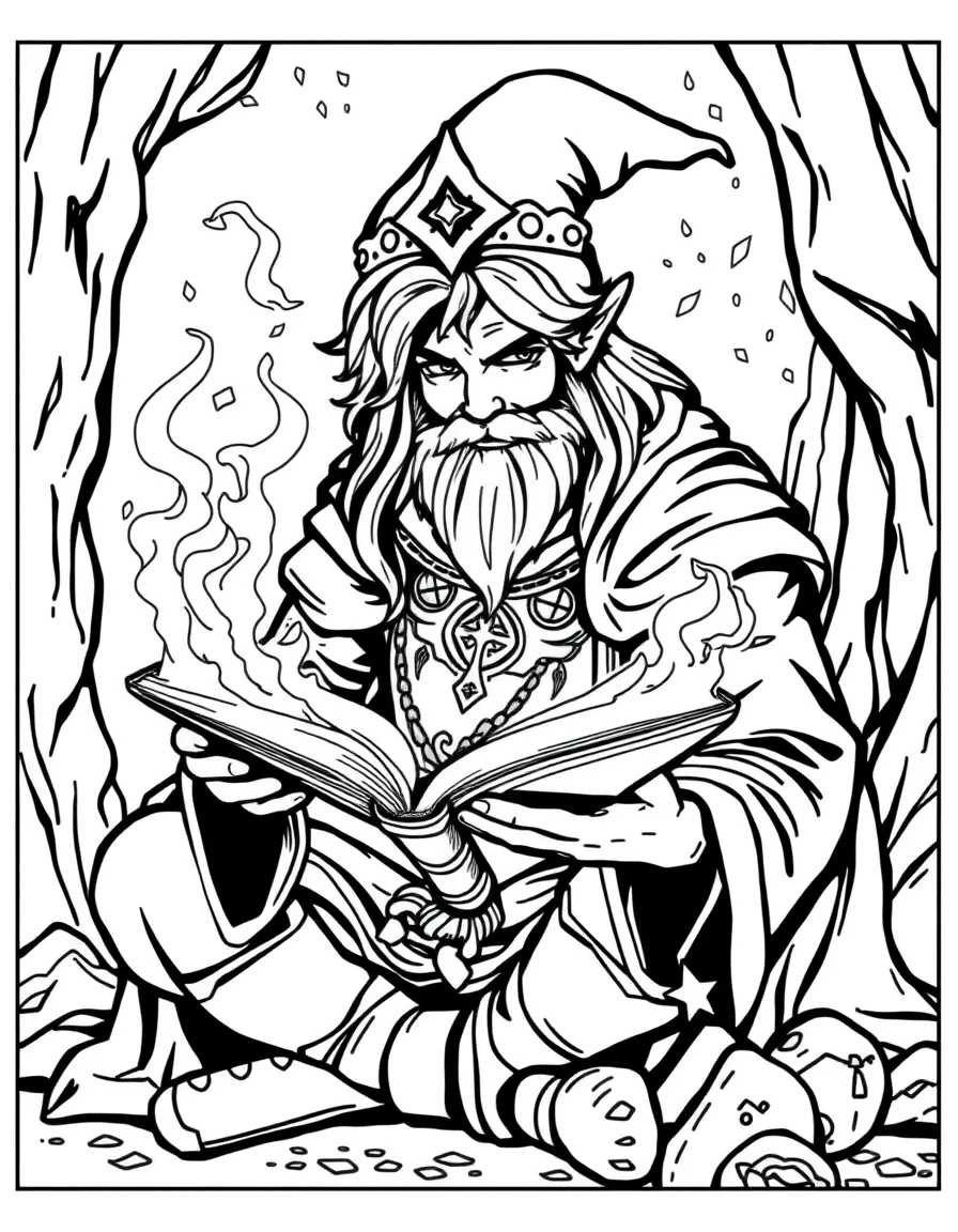 A magical hero reading from an ancient spellbook