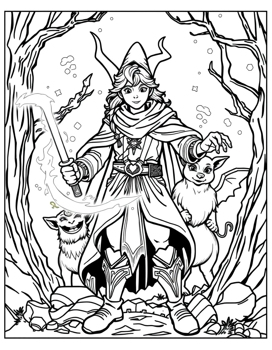 A magical hero with familiar spirits assisting them