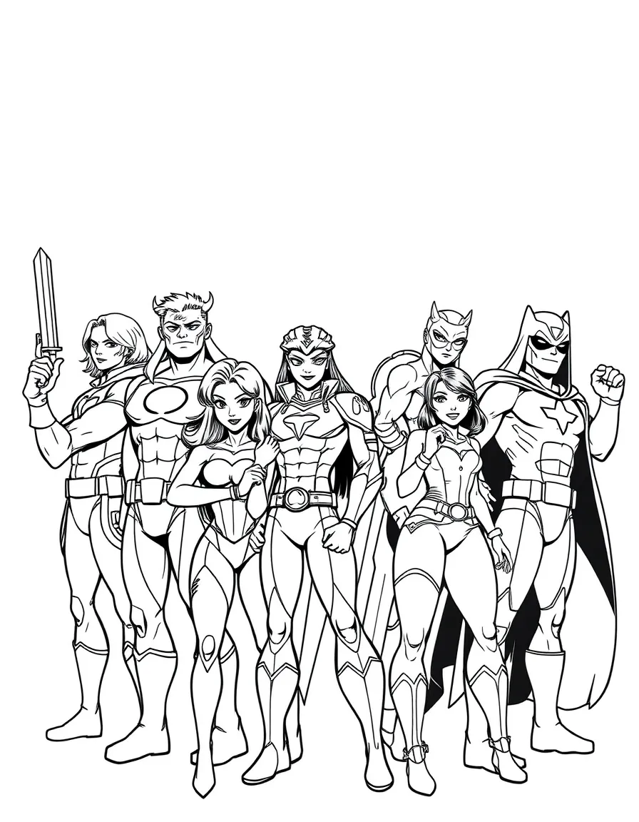 A diverse team of heroes posing with their unique abilities