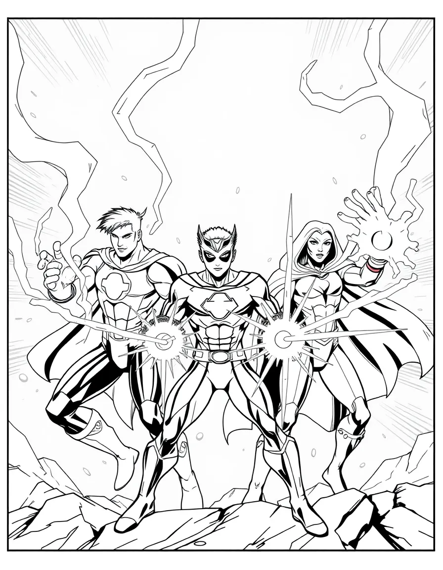 A team of heroes each using their powers simultaneously