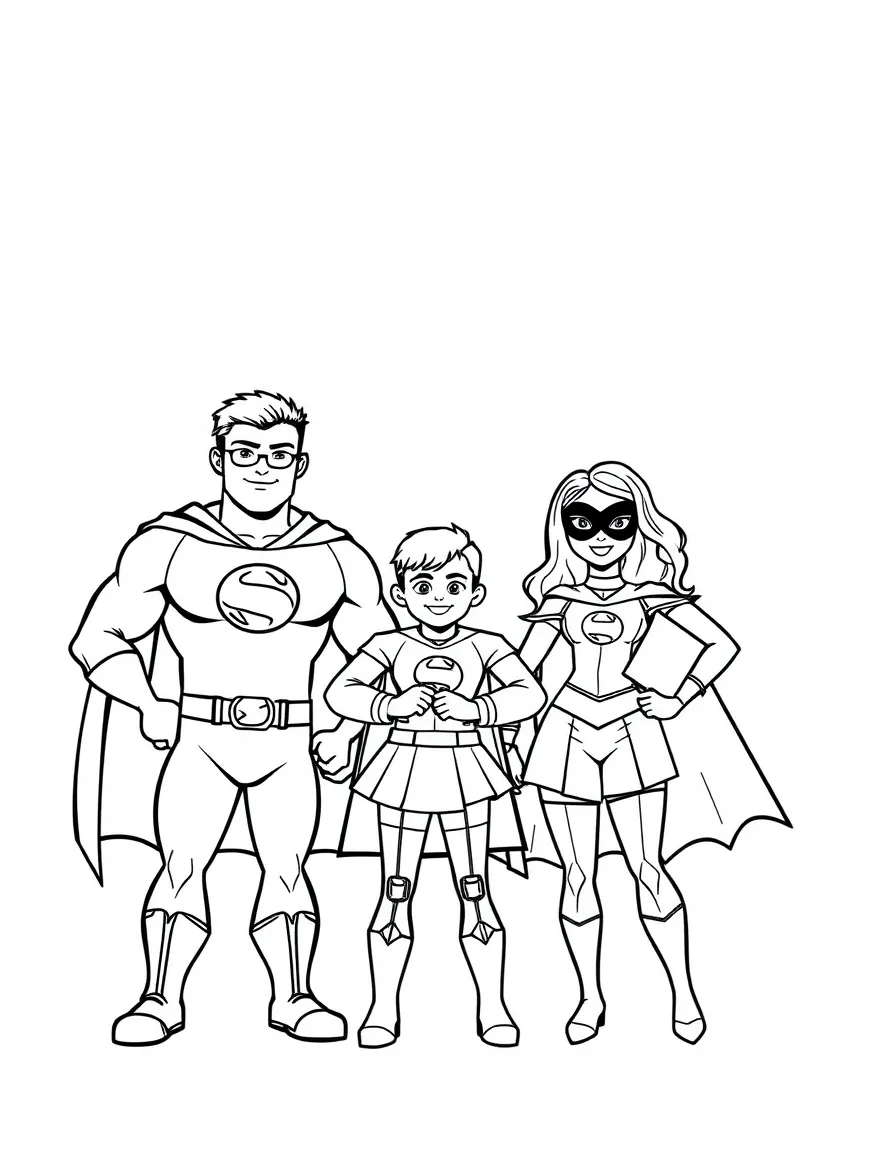 A family of heroes with matching costumes
