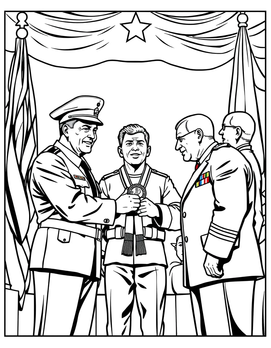 A hero receiving a medal from government officials