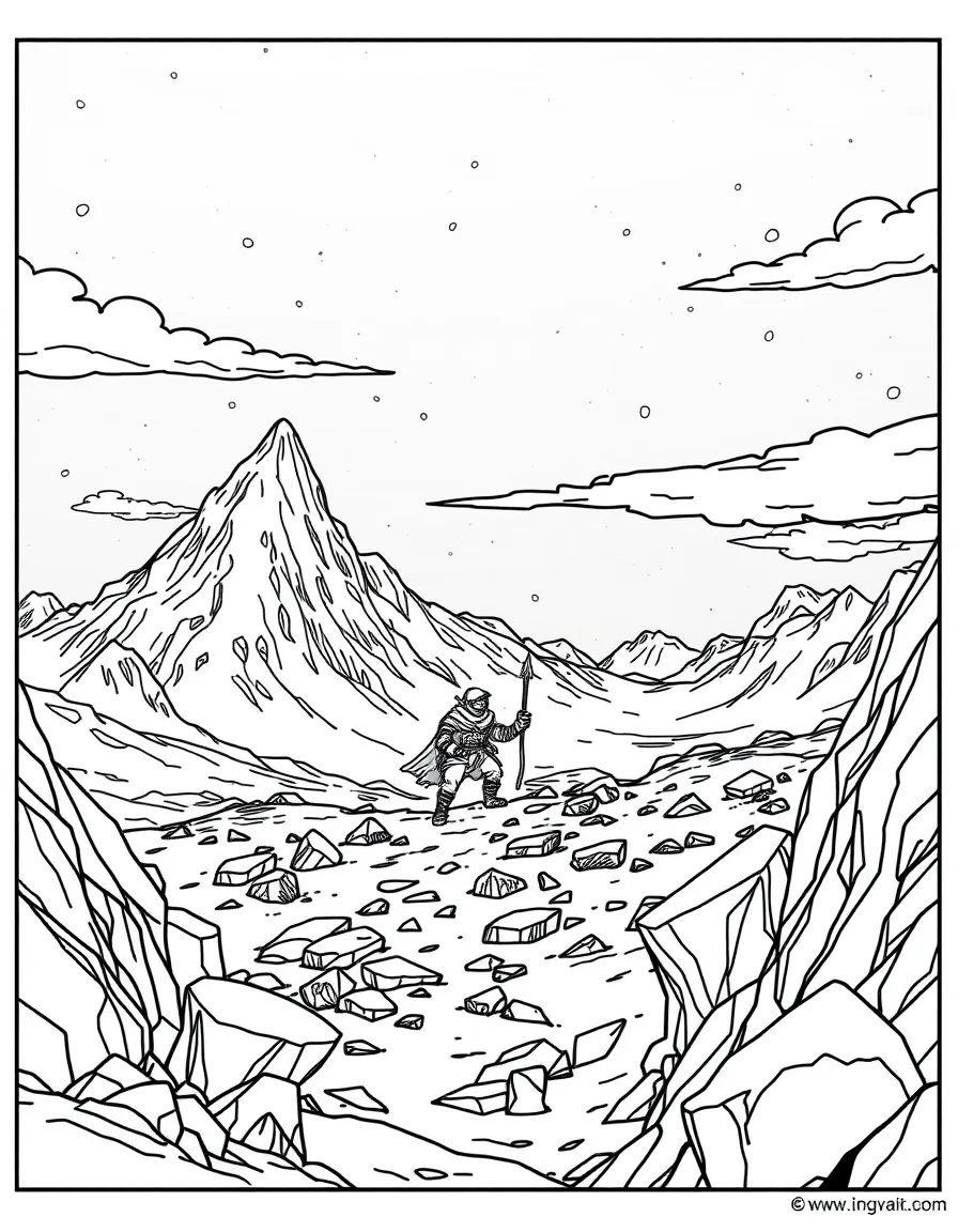 A hero traversing a harsh arctic landscape