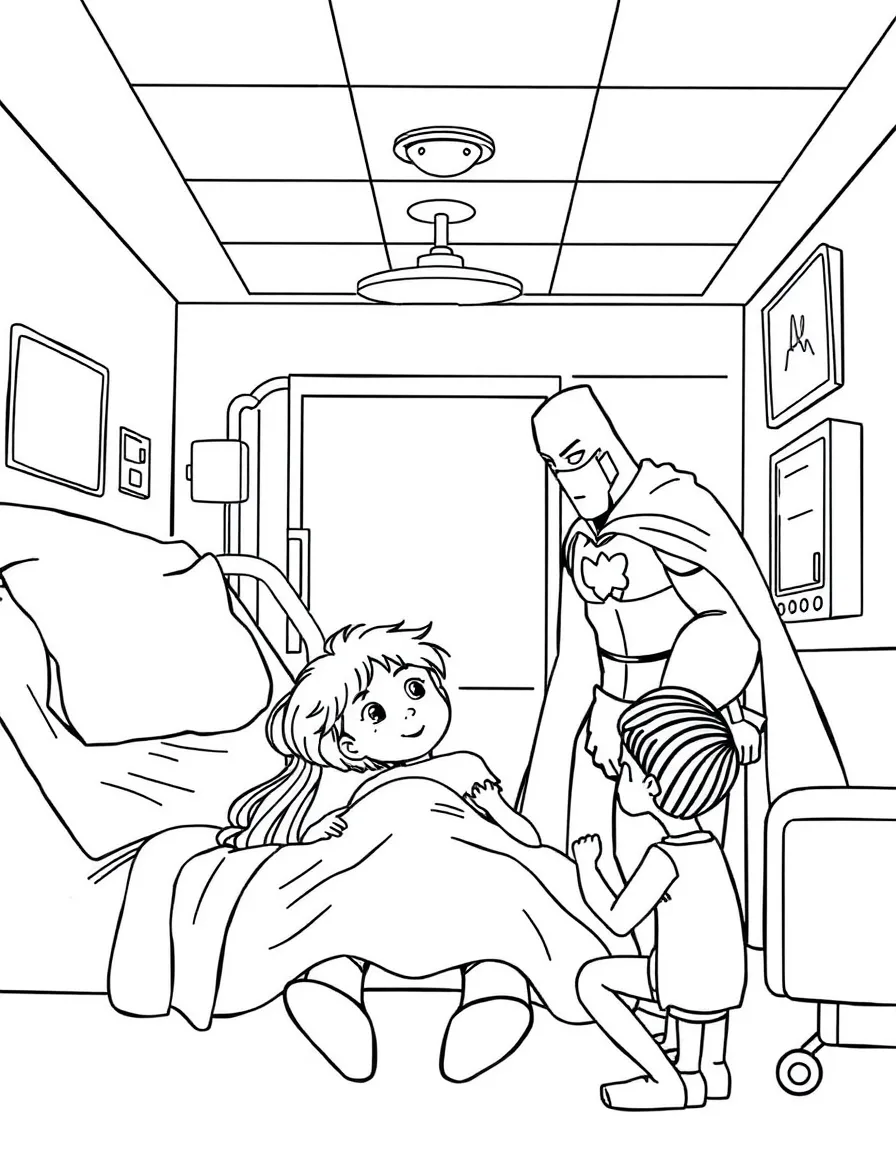 A hero visiting sick children in a hospital
