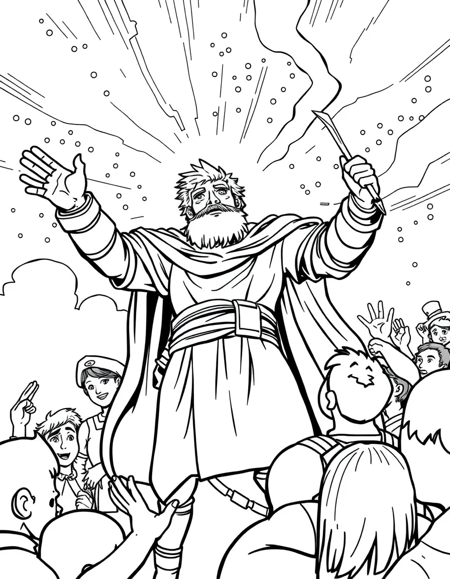 A hero giving an inspiring speech to citizens