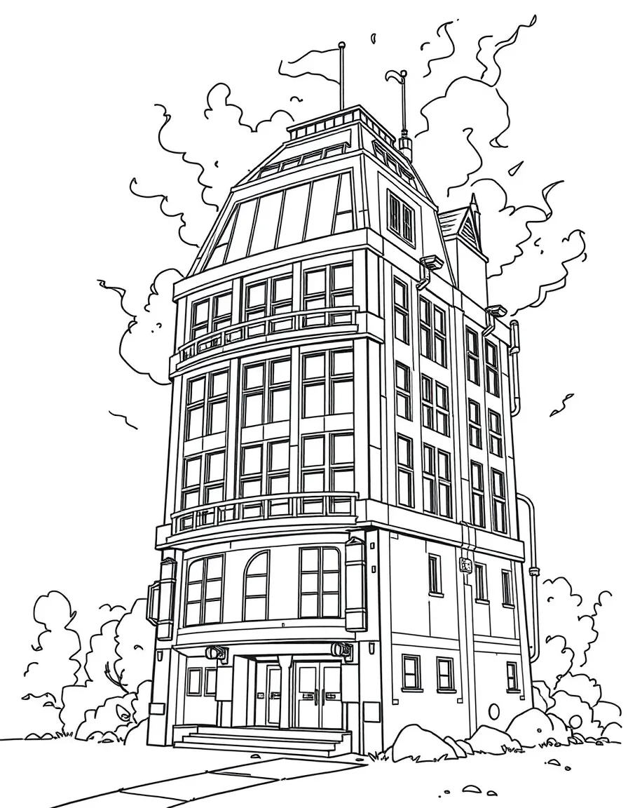 A hero's headquarters transforming from ordinary building