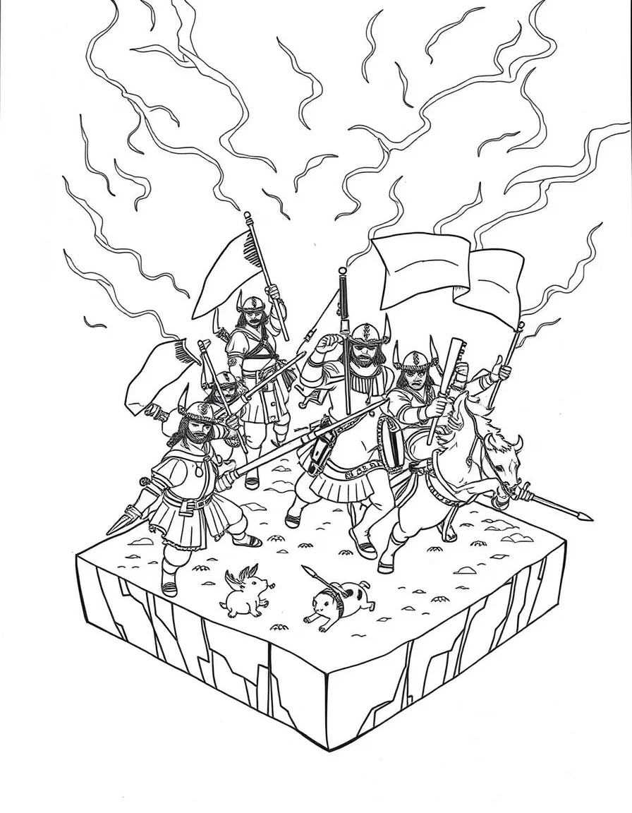 A diorama display of figures in a battle scene