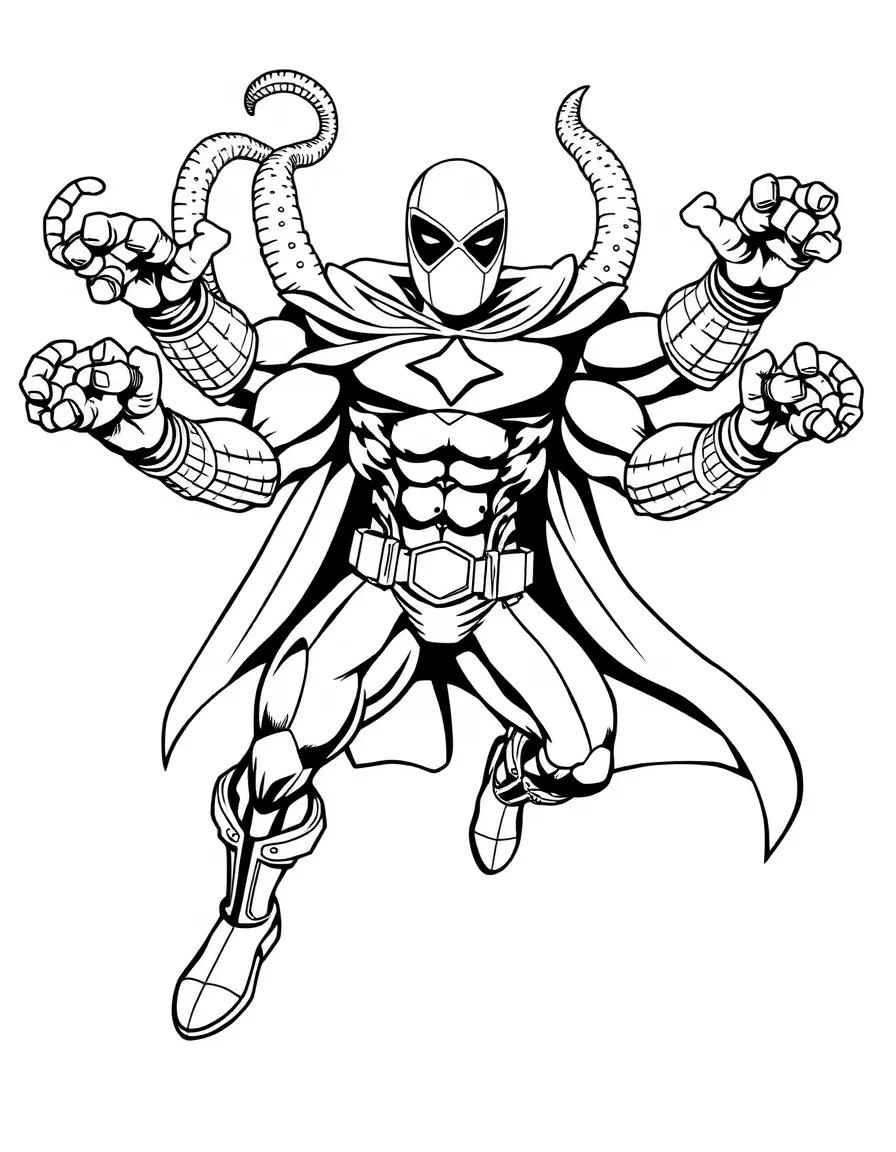 A hero with octopus-like multiple arms in action