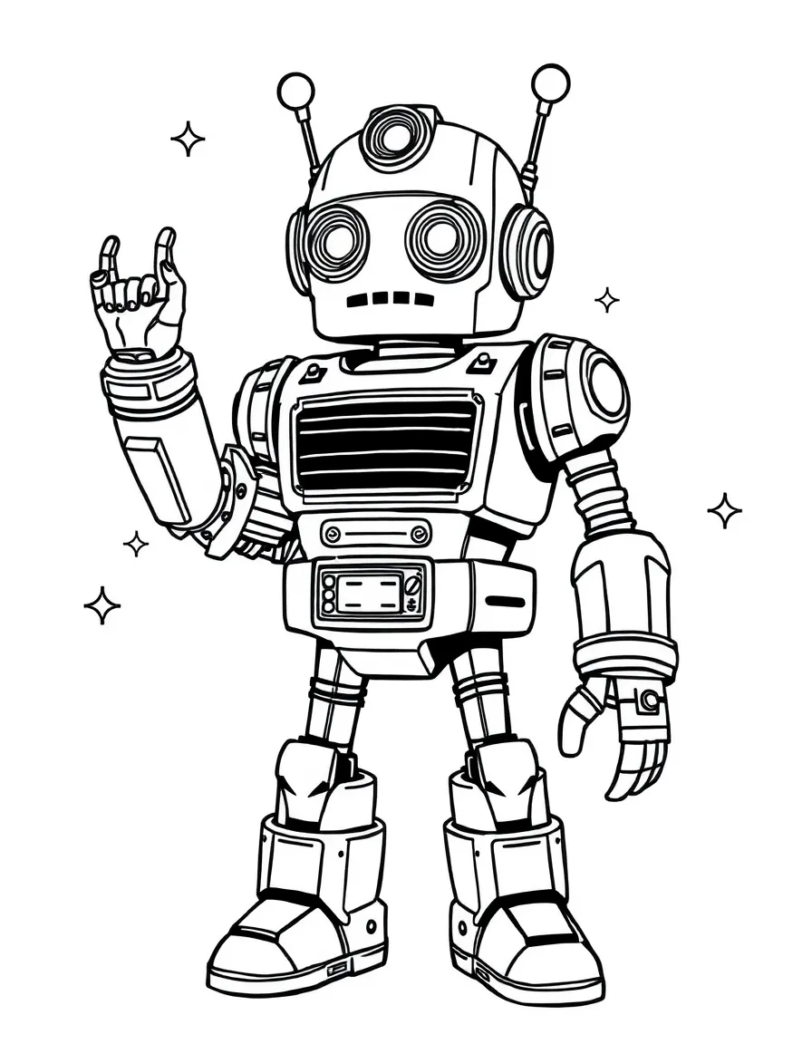 A vintage robot hero with retro design elements
