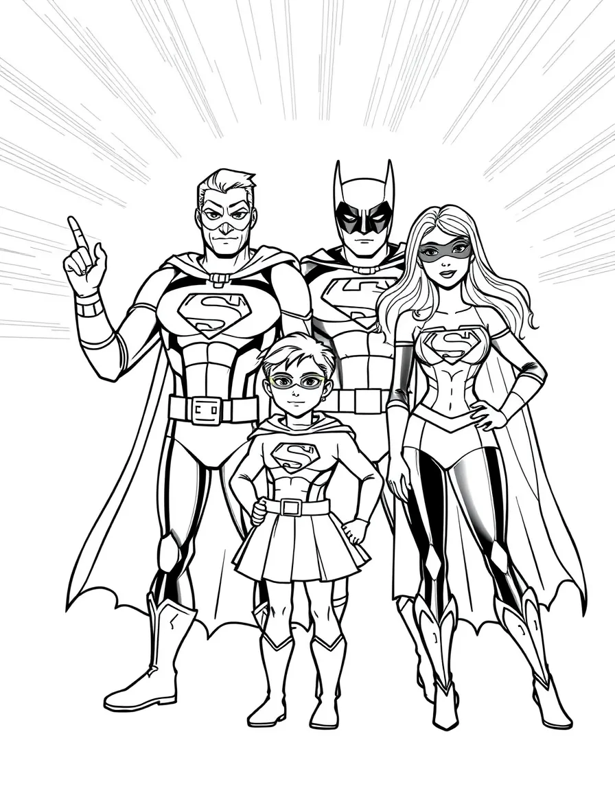 A family of heroes in matching costume designs