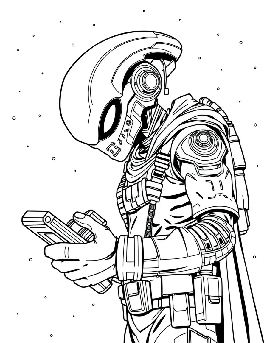 A hero studying an alien technology device