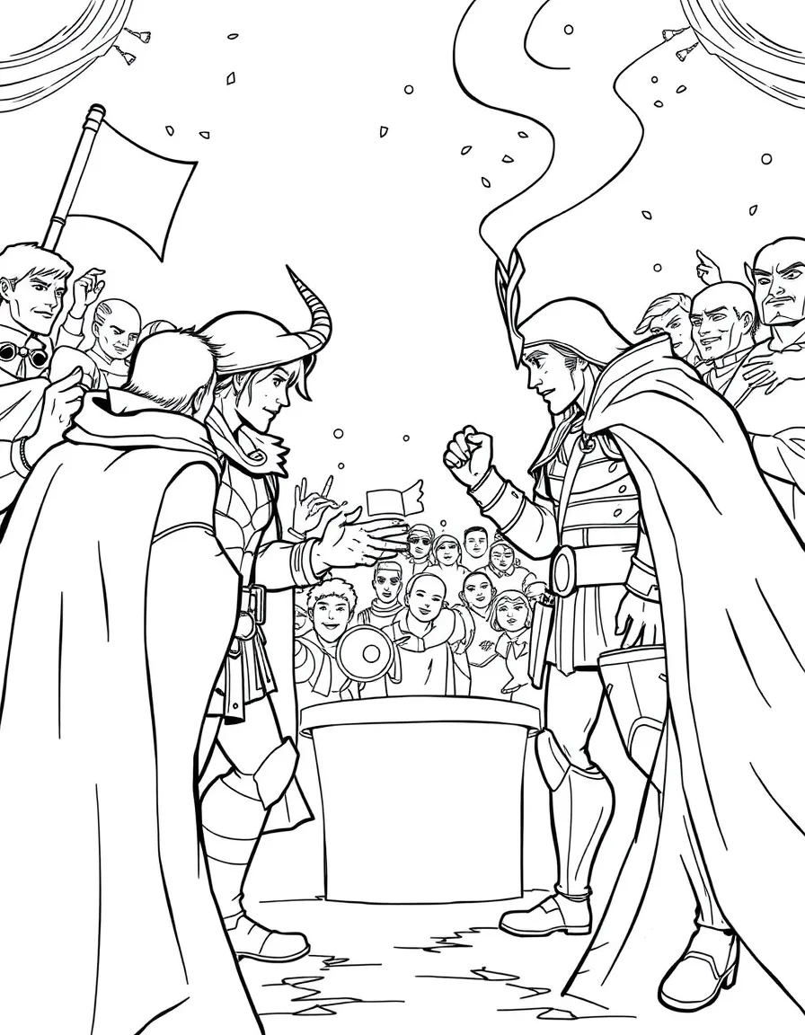 A public debate between heroes with different philosophies
