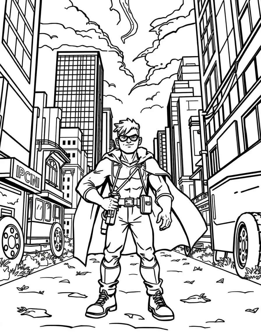 A hero from a rural area in a big city setting