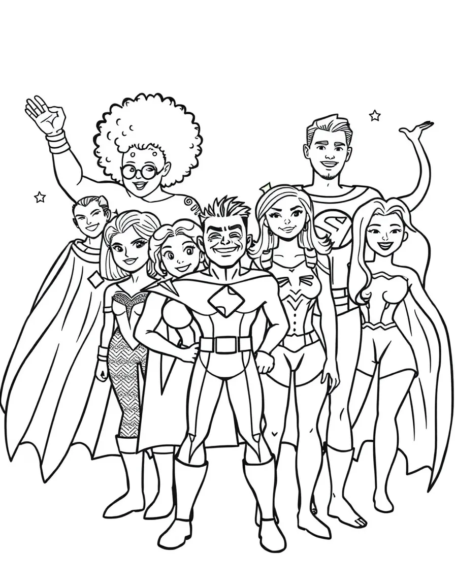 A diverse group of heroes celebrating their differences