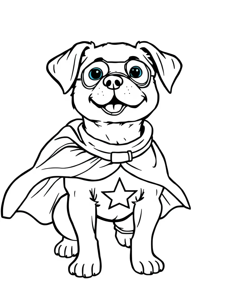 A super-powered dog with a cape matching its owner