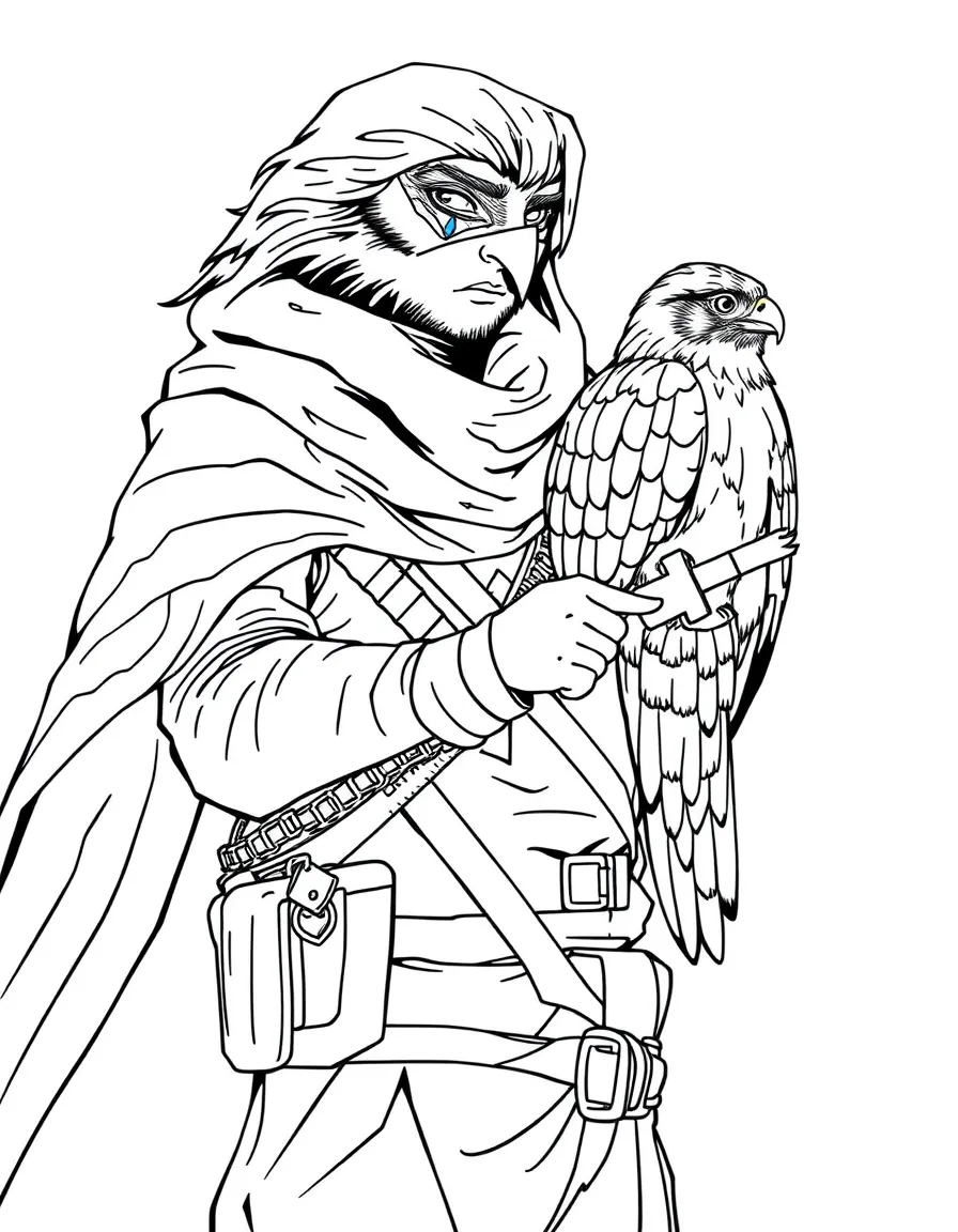 A hero with a trained falcon scout