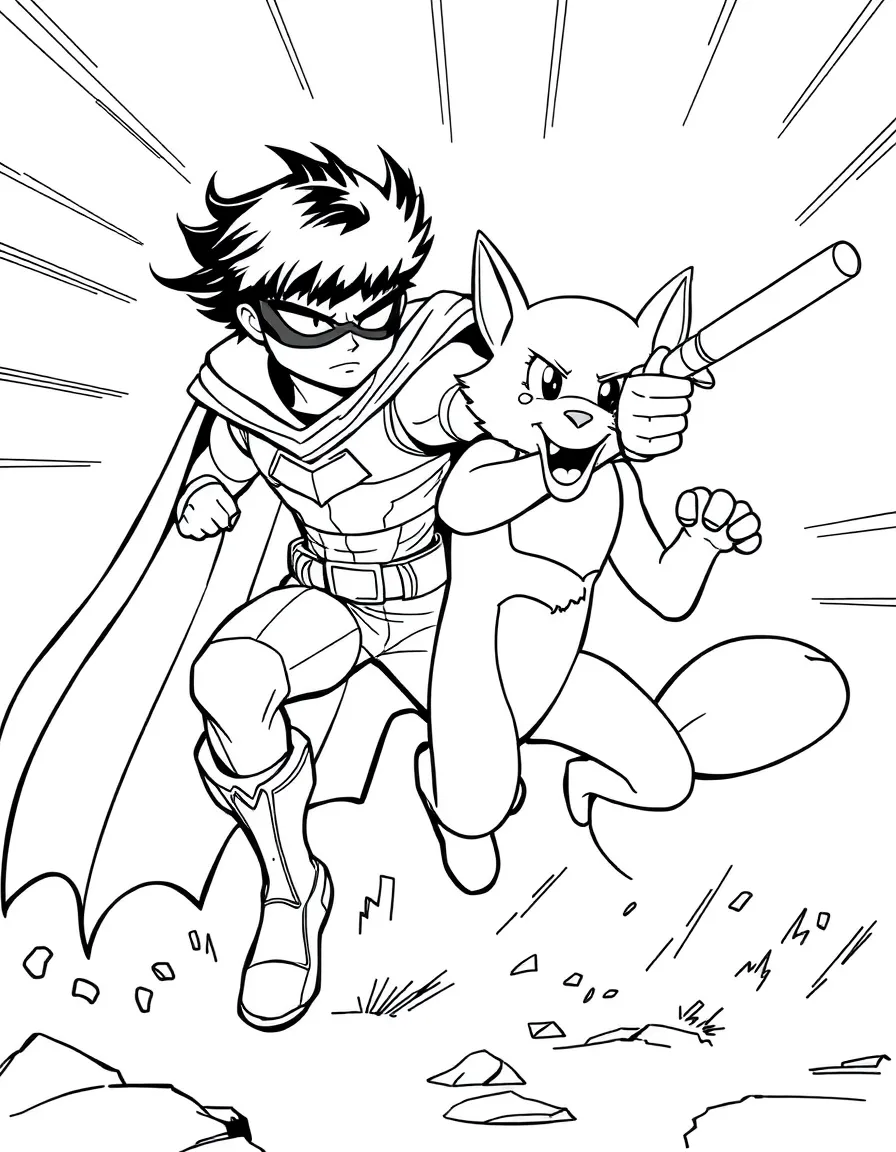 A hero and their animal sidekick performing a coordinated attack
