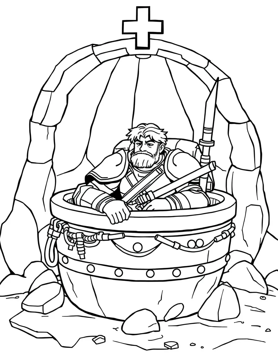 A hero in a healing tank recovering from battle