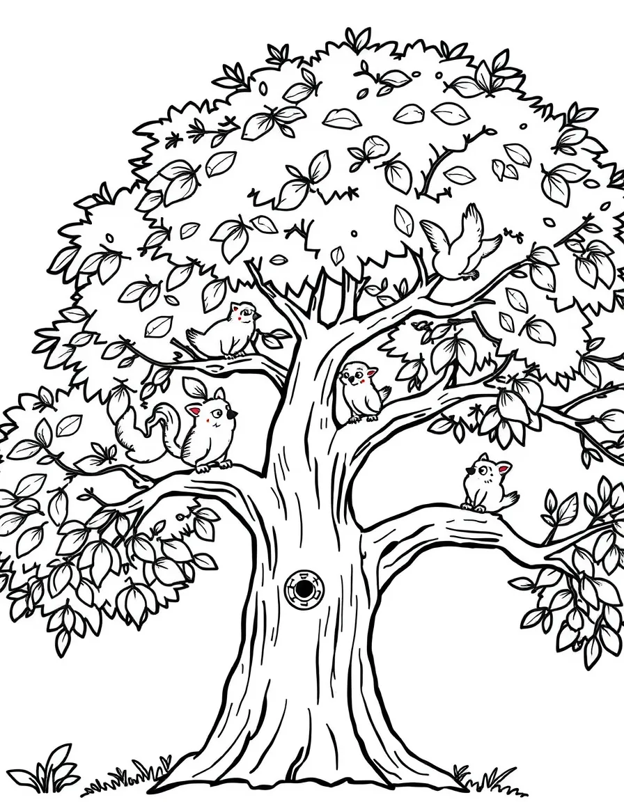A tree ent gently lifting small animals to help them reach high branches