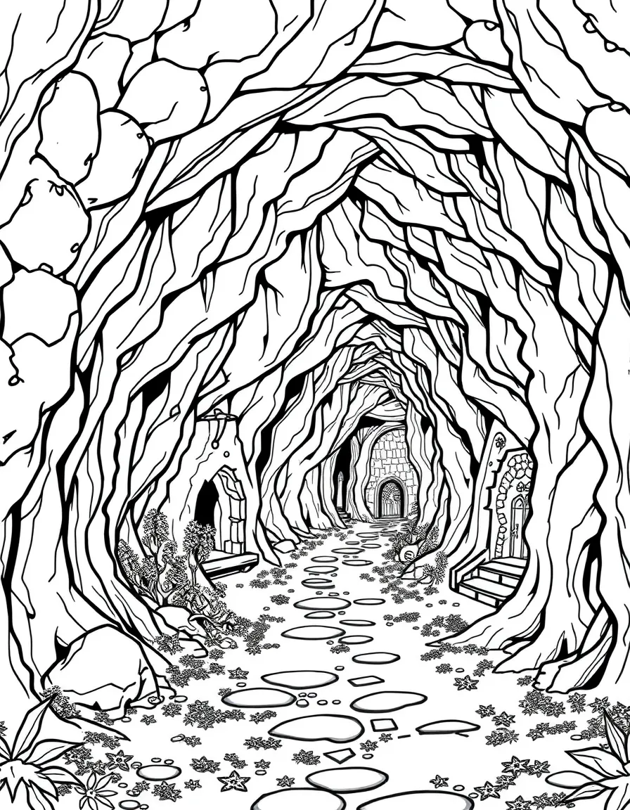 Underground passages linking castle dungeons to fairy grottos beneath the forest floor