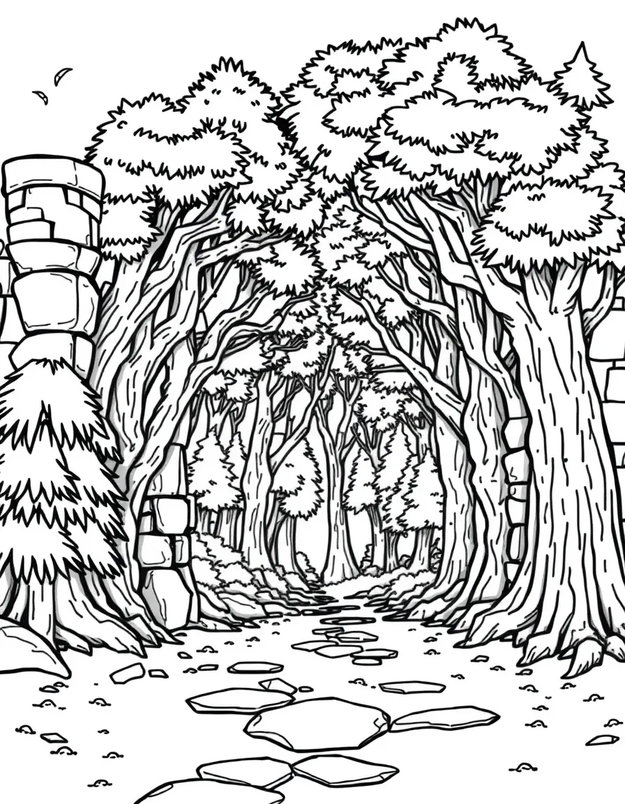 A magical barrier where castle stones and forest trees intertwine to form an archway